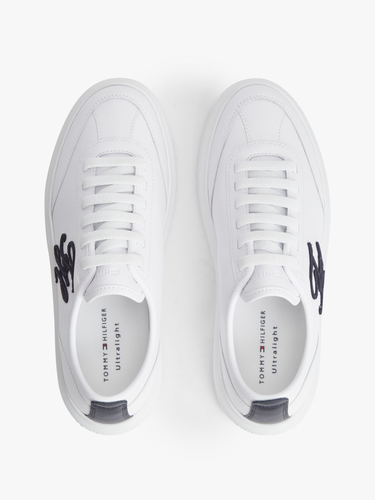 Logo Lightweight Leather Court Trainers — White