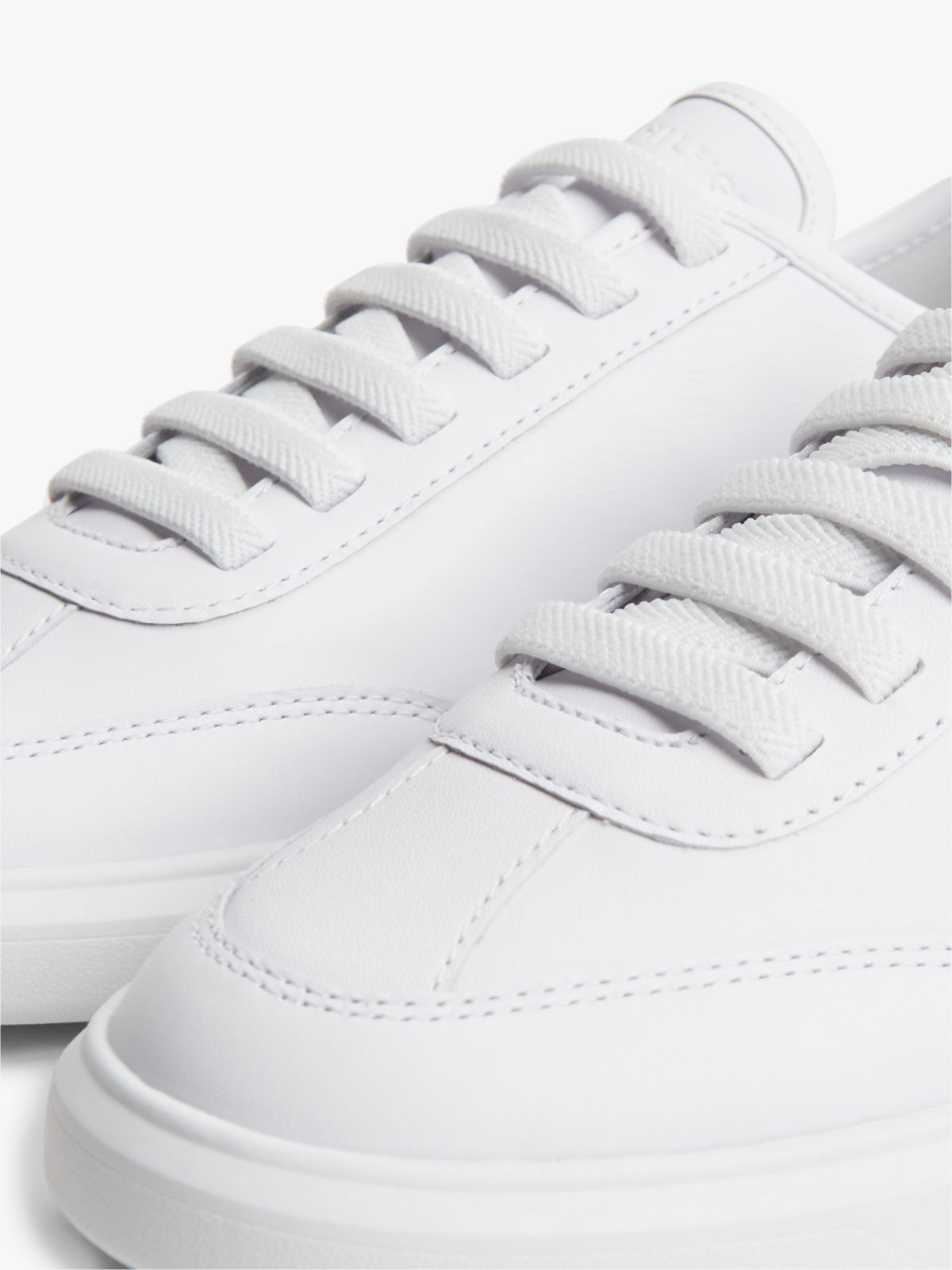 Logo Lightweight Leather Court Trainers — White