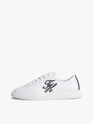 white logo lightweight leather court trainers for women tommy hilfiger
