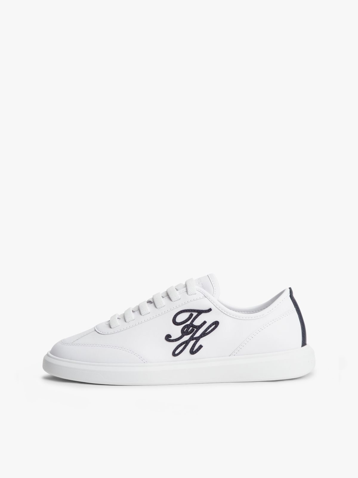 Logo Lightweight Leather Court Trainers — White
