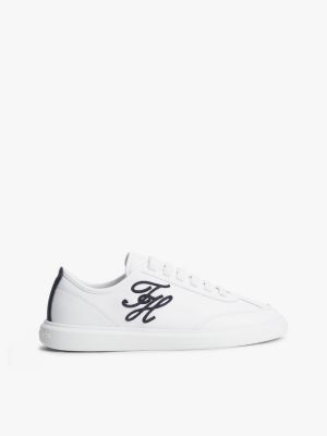 white logo lightweight leather court trainers for women tommy hilfiger