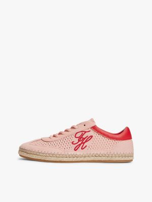 pink logo rope midsole knit trainers for women tommy hilfiger