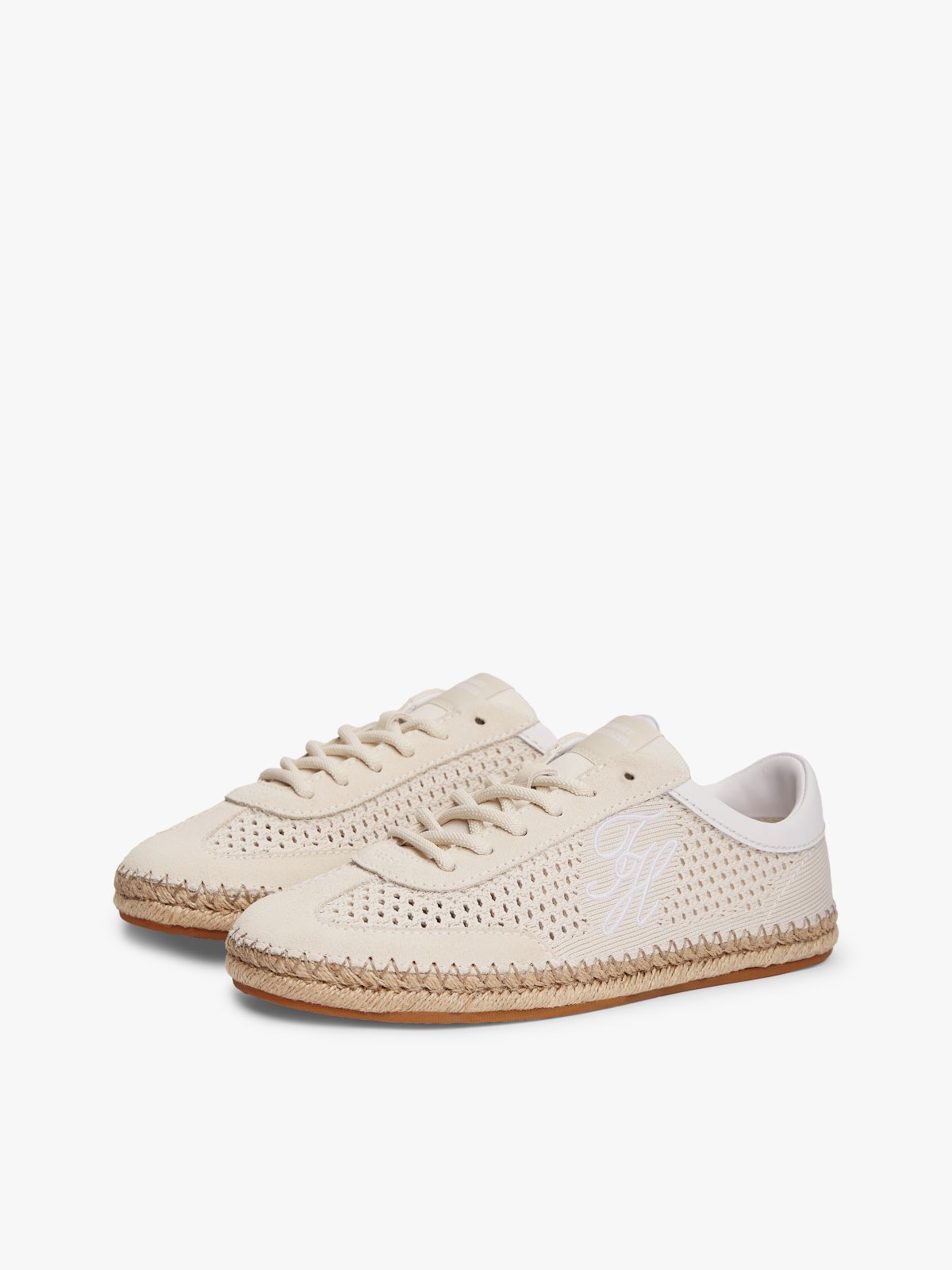 Logo Rope Midsole Knit Trainers — Beige