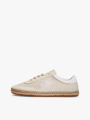 beige logo rope midsole knit trainers for women tommy hilfiger