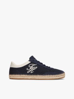 blue gebreide sneaker met logo en koorddetail voor dames - tommy hilfiger