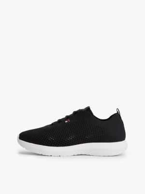 black enamel flag knit trainers for women tommy hilfiger