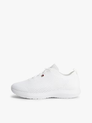white enamel flag knit trainers for women tommy hilfiger