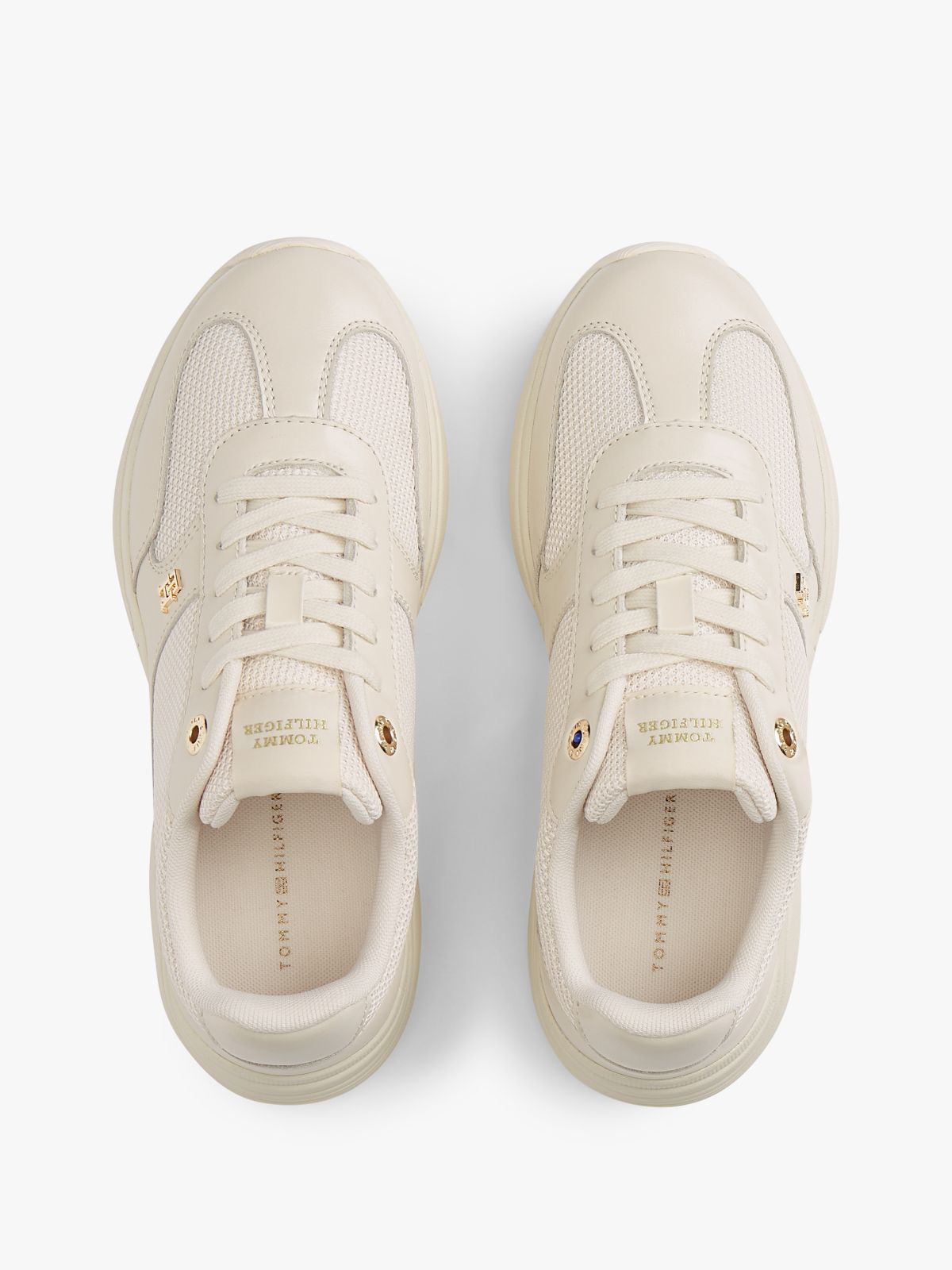 TH Monogram Mixed Texture Leather Trainers — Beige