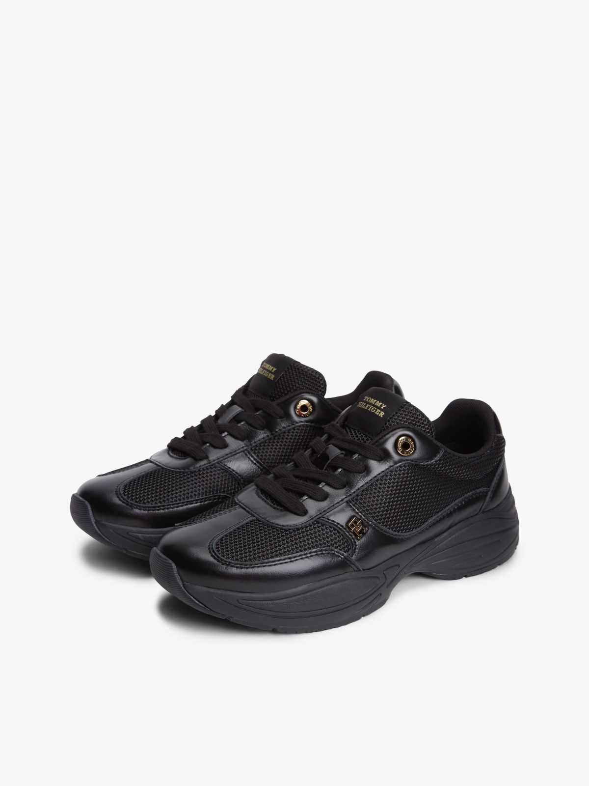 TH Monogram Mixed Texture Leather Trainers — Black
