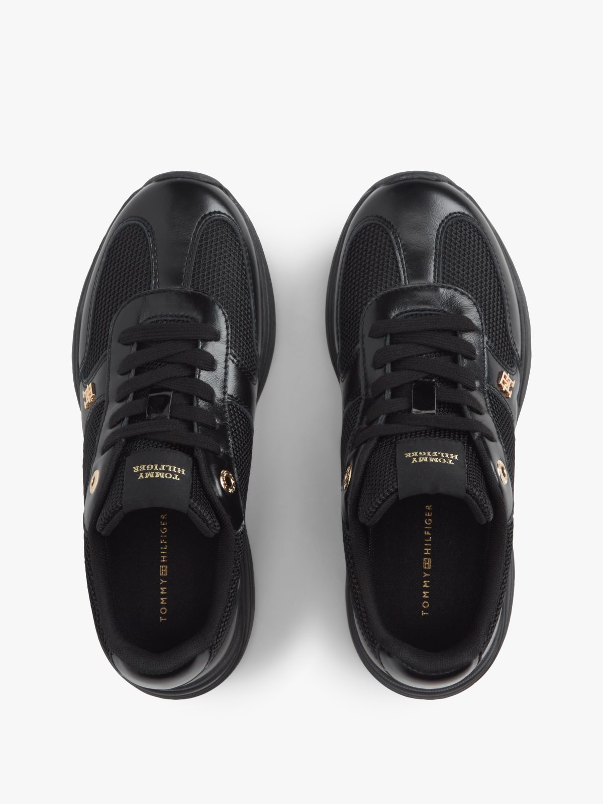 TH Monogram Mixed Texture Leather Trainers — Black