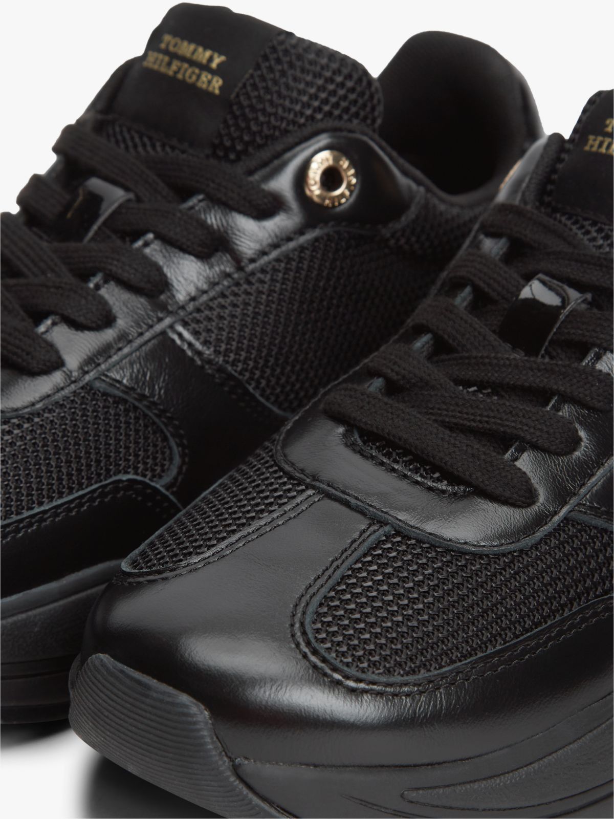 TH Monogram Mixed Texture Leather Trainers — Black