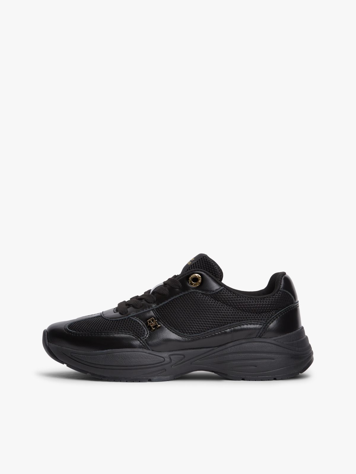 TH Monogram Mixed Texture Leather Trainers — Black