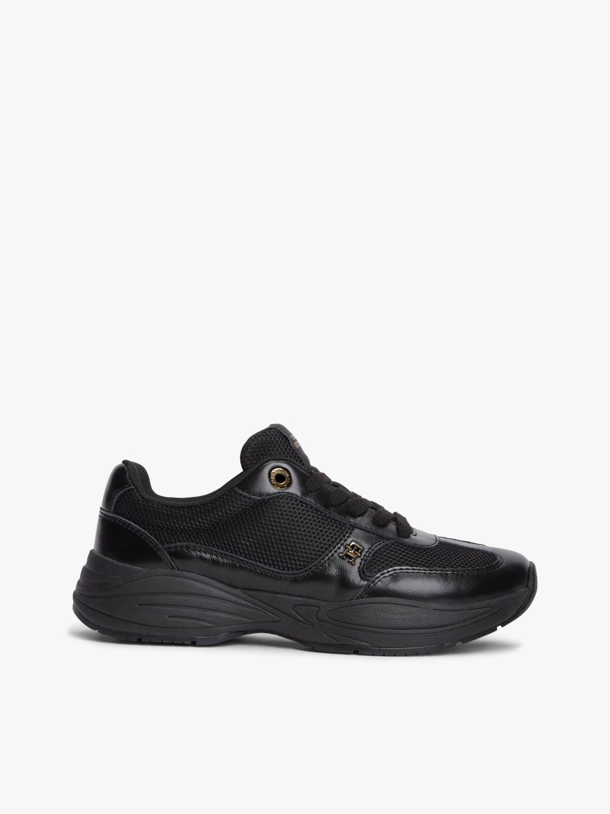 TH Monogram Mixed Texture Leather Trainers — Black