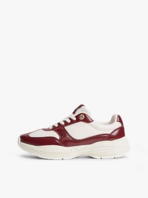 multi th monogram mixed texture leather trainers for women tommy hilfiger