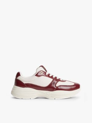 multi th monogram mixed texture leather trainers for women tommy hilfiger