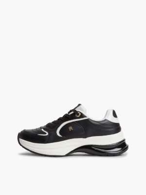 black th monogram leather chunky trainers for women tommy hilfiger