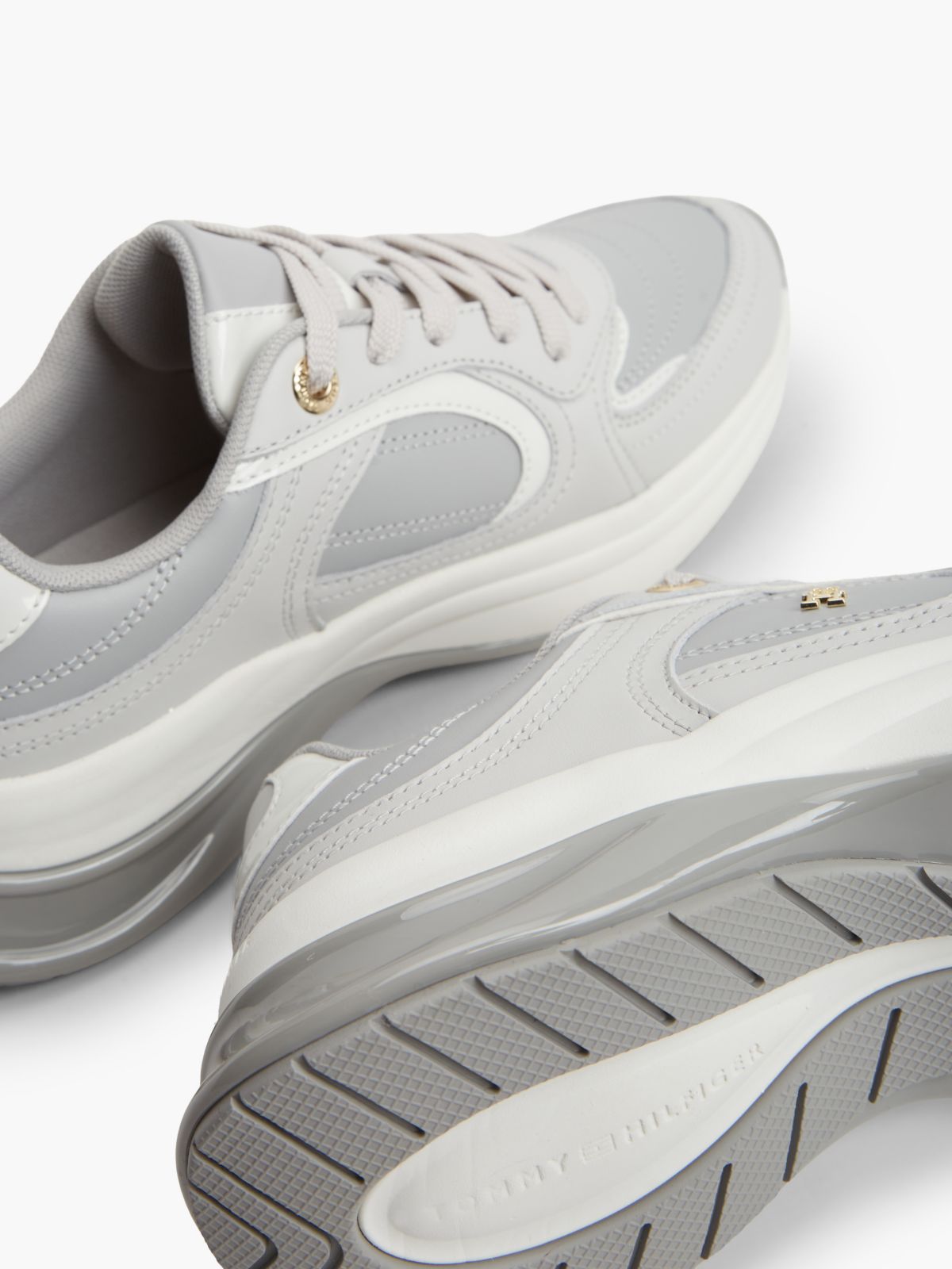 TH Monogram Leather Chunky Trainers — Grey