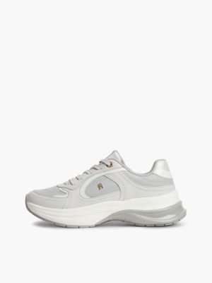 grey th monogram leather chunky trainers for women tommy hilfiger