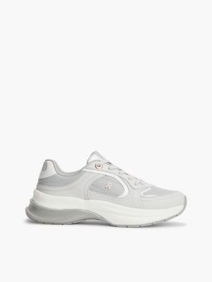grey th monogram leather chunky trainers for women tommy hilfiger