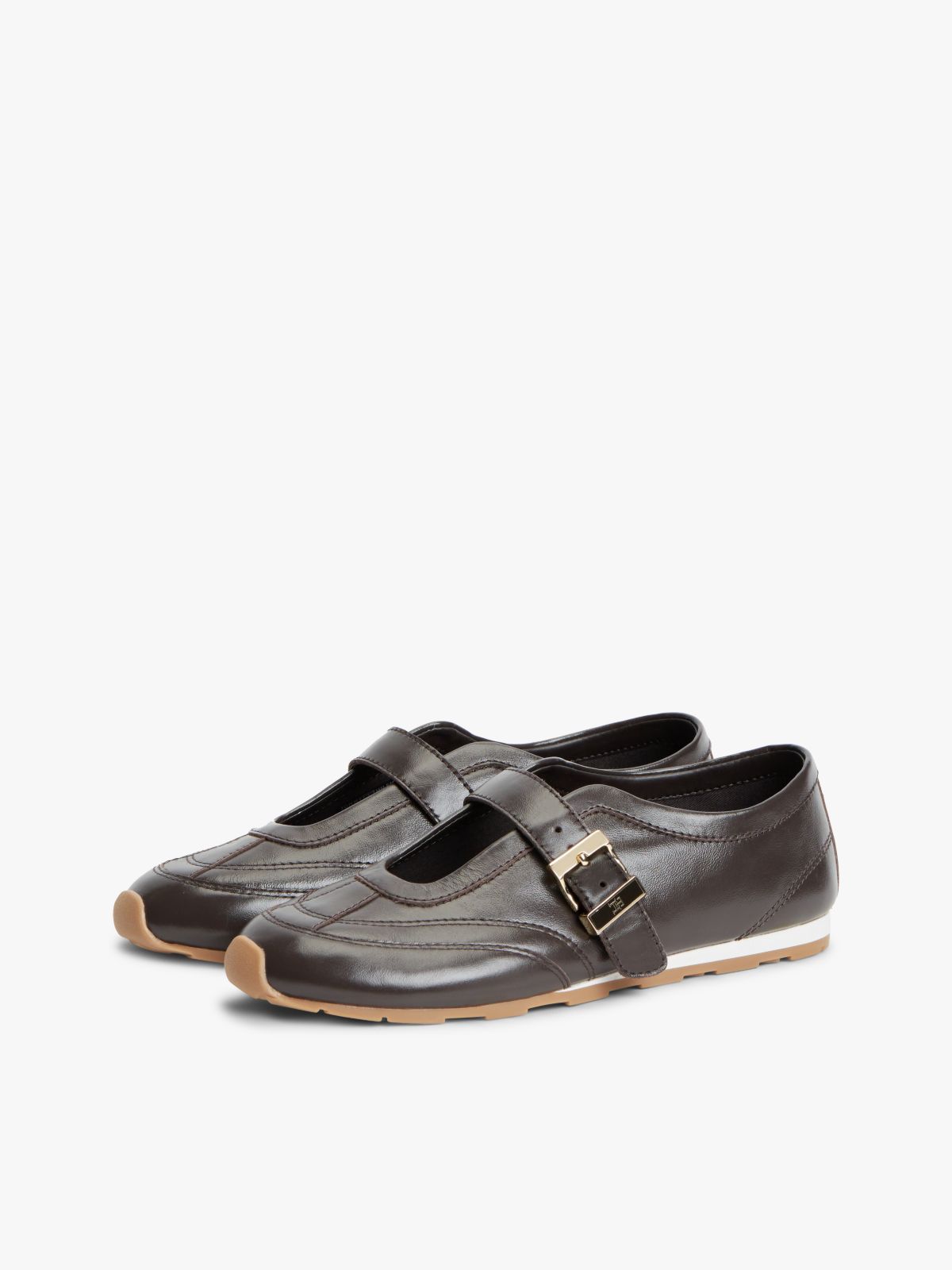 Leather Mary Jane Trainers — Brown