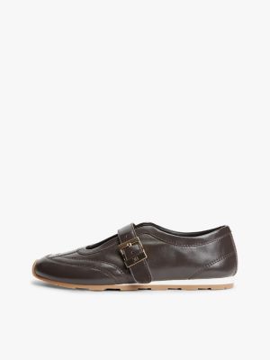 brown leather mary jane trainers for women tommy hilfiger