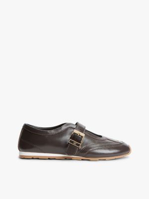 brown leather mary jane trainers for women tommy hilfiger