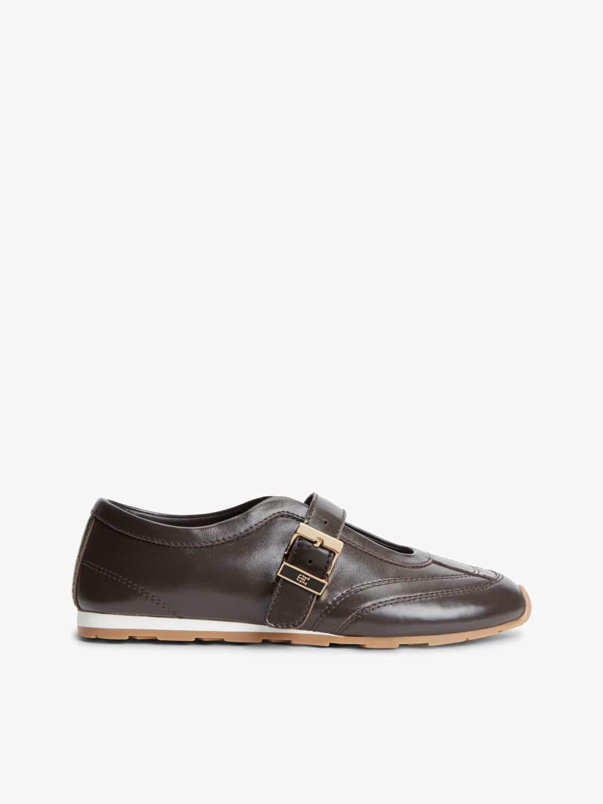 Leather Mary Jane Trainers — Brown