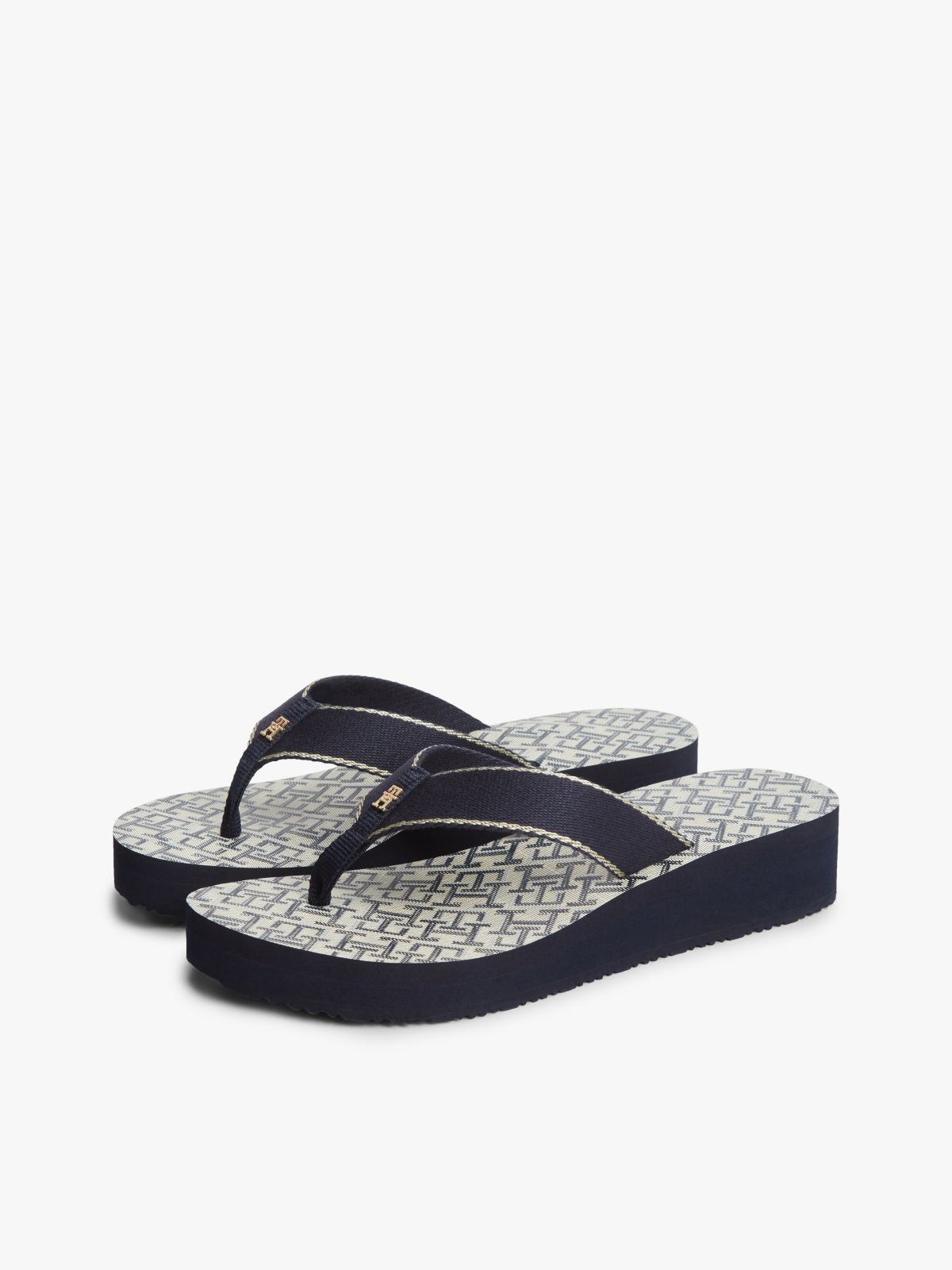 TH Monogram Wedge Heel Flip-Flops — Blue