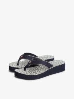 TH Monogram Wedge Heel Flip-Flops — Blue 2
