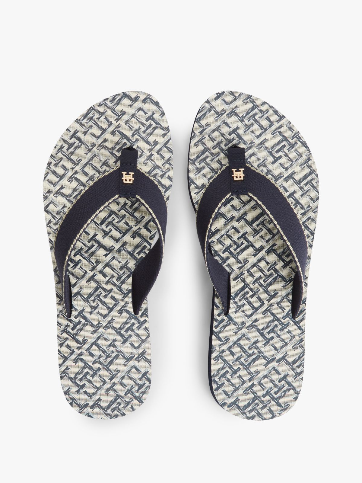 TH Monogram Wedge Heel Flip-Flops — Blue