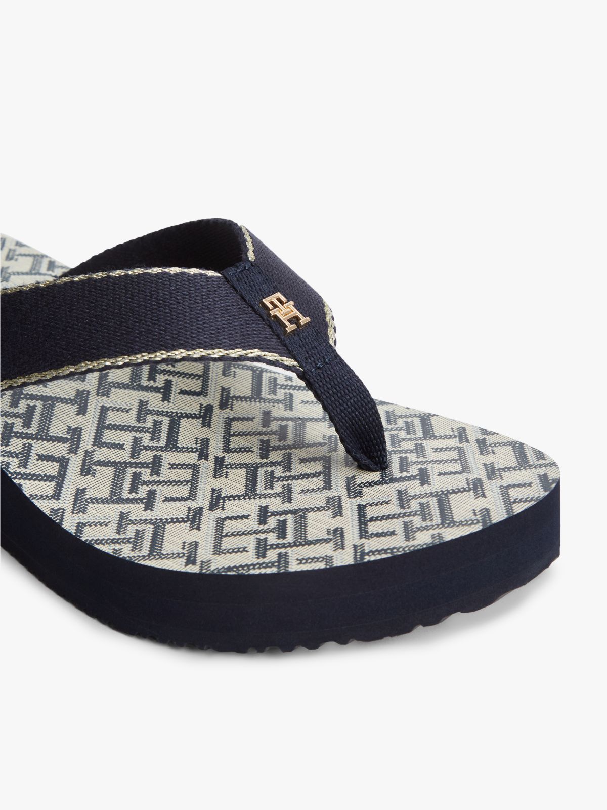 TH Monogram Wedge Heel Flip-Flops — Blue
