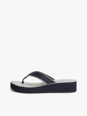 blue th monogram wedge heel flip-flops for women tommy hilfiger