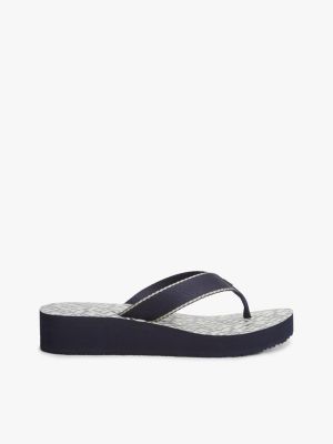 blue th monogram wedge heel flip-flops for women tommy hilfiger