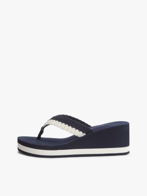blue wedge heel woven flip-flops for women tommy hilfiger