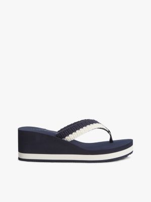 blue wedge heel woven flip-flops for women tommy hilfiger