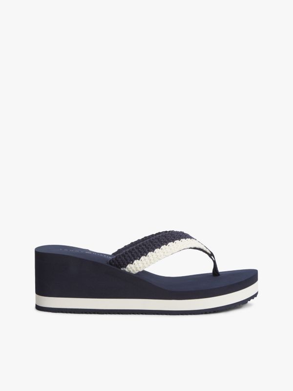Wedge Heel Woven Flip-Flops — Blue