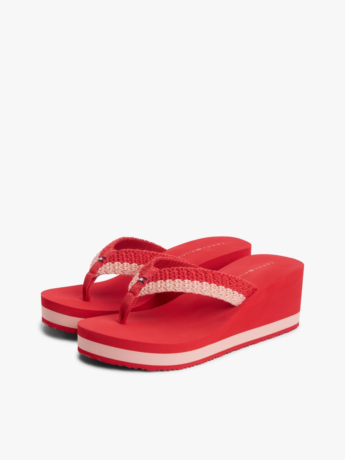 Wedge Heel Woven Flip-Flops — Red