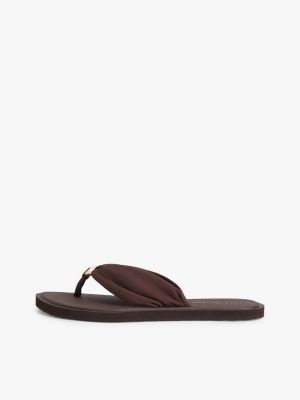 brown th monogram plaque flip-flops for women tommy hilfiger