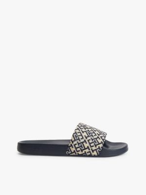 blue th monogram pool slides for women tommy hilfiger