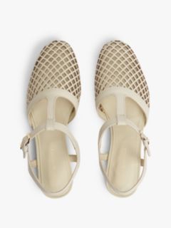 Cutout Leather T-Bar Buckle Sandals — Beige 3