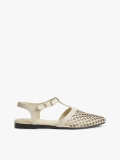 Cutout Leather T-Bar Buckle Sandals — Beige 1