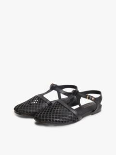 Cutout Leather T-Bar Buckle Sandals — Black 2