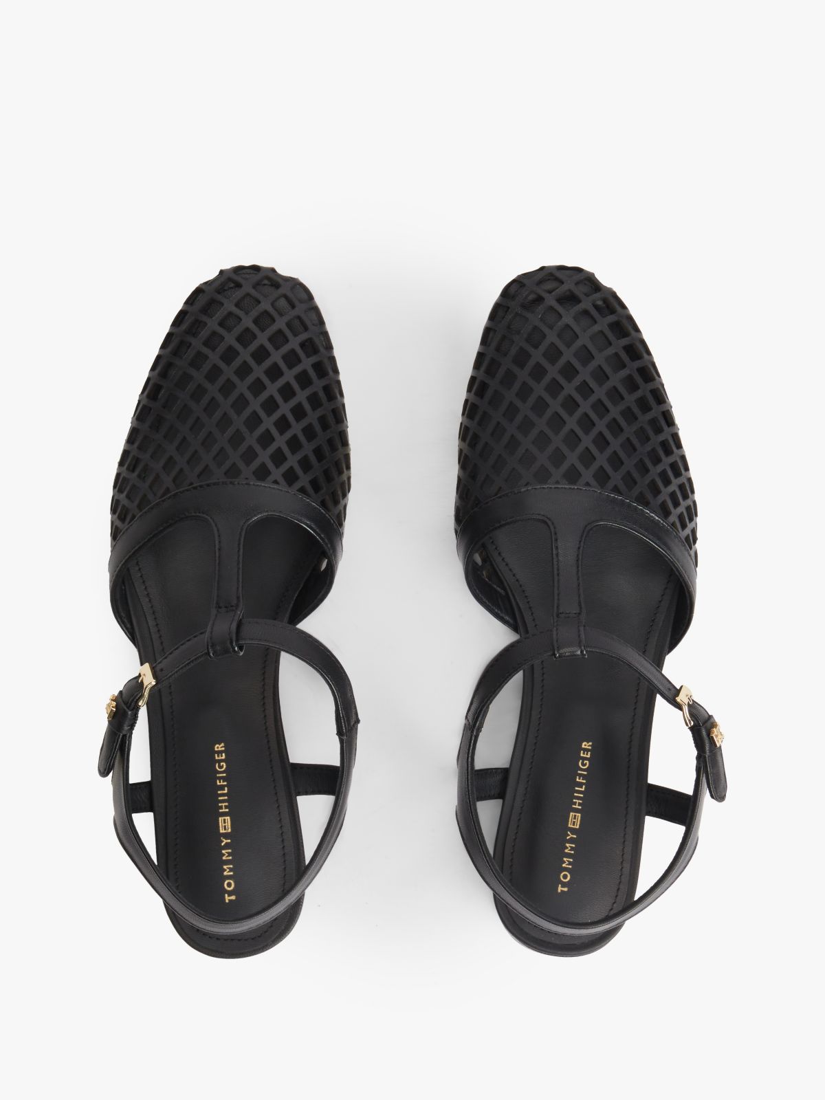 Cutout Leather T-Bar Buckle Sandals — Black