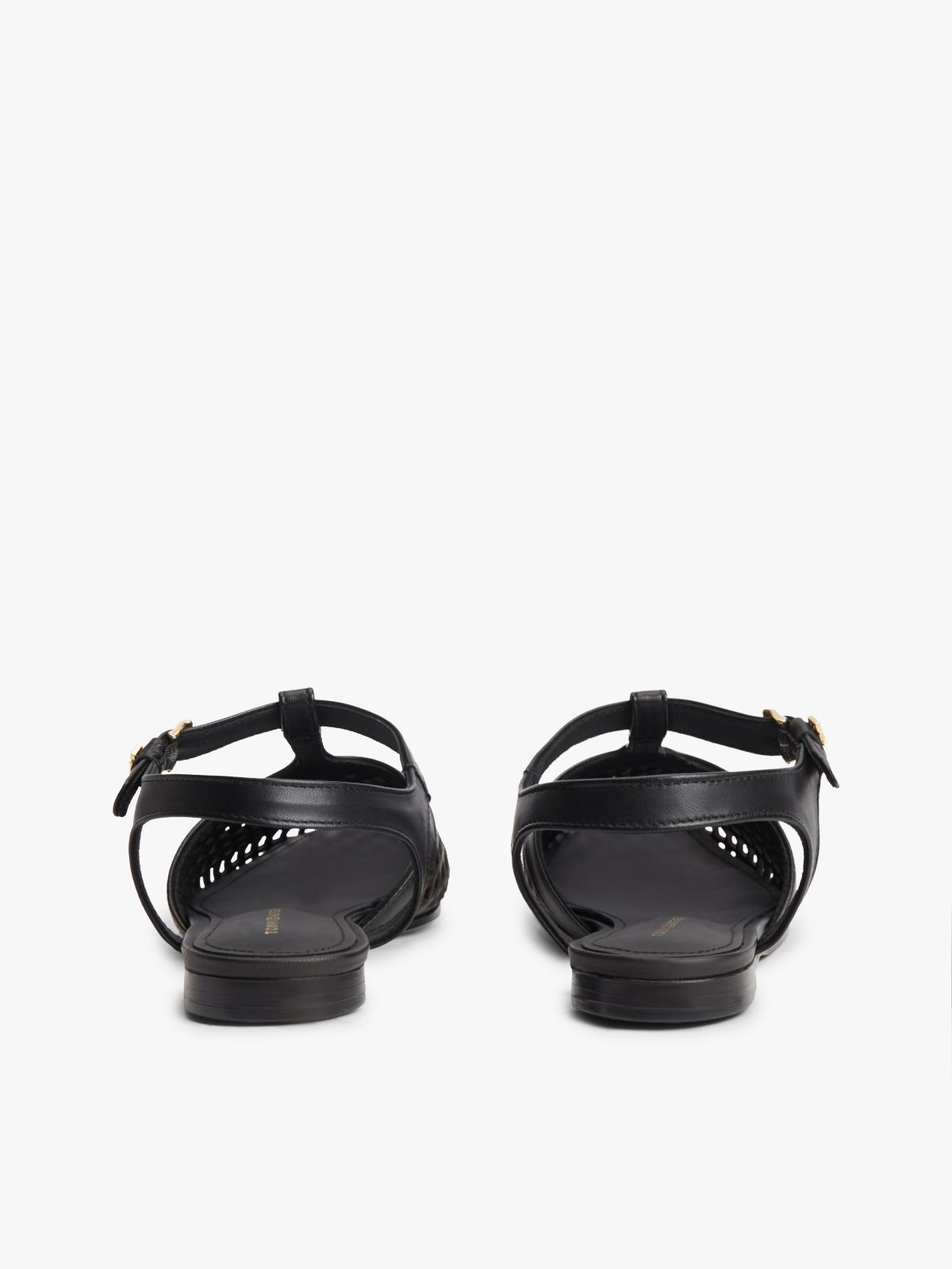 Cutout Leather T-Bar Buckle Sandals — Black