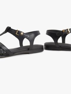 Cutout Leather T-Bar Buckle Sandals — Black 6