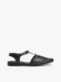 Cutout Leather T-Bar Buckle Sandals — Black 1