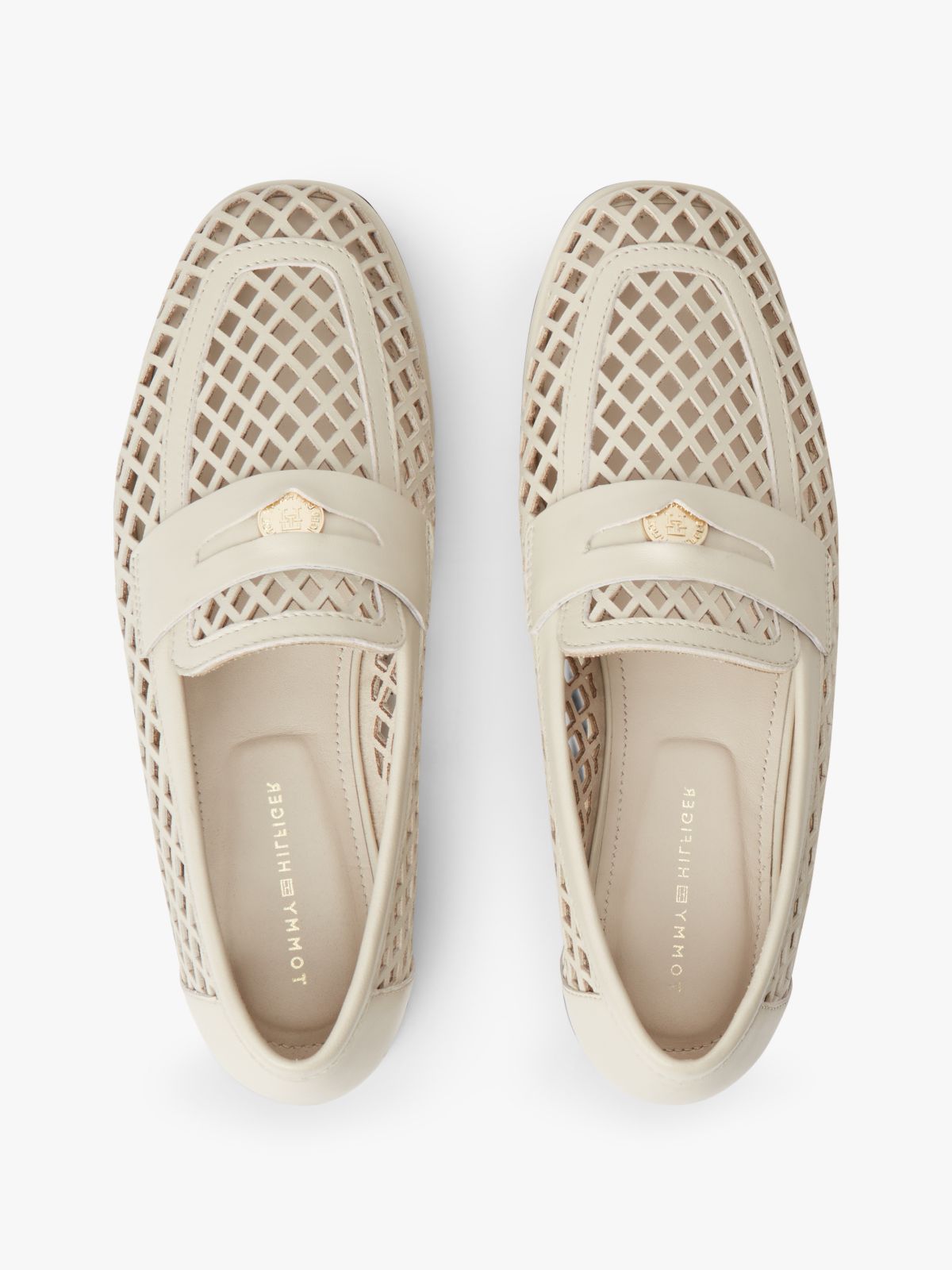 Cutout Leather Penny Loafers — Beige