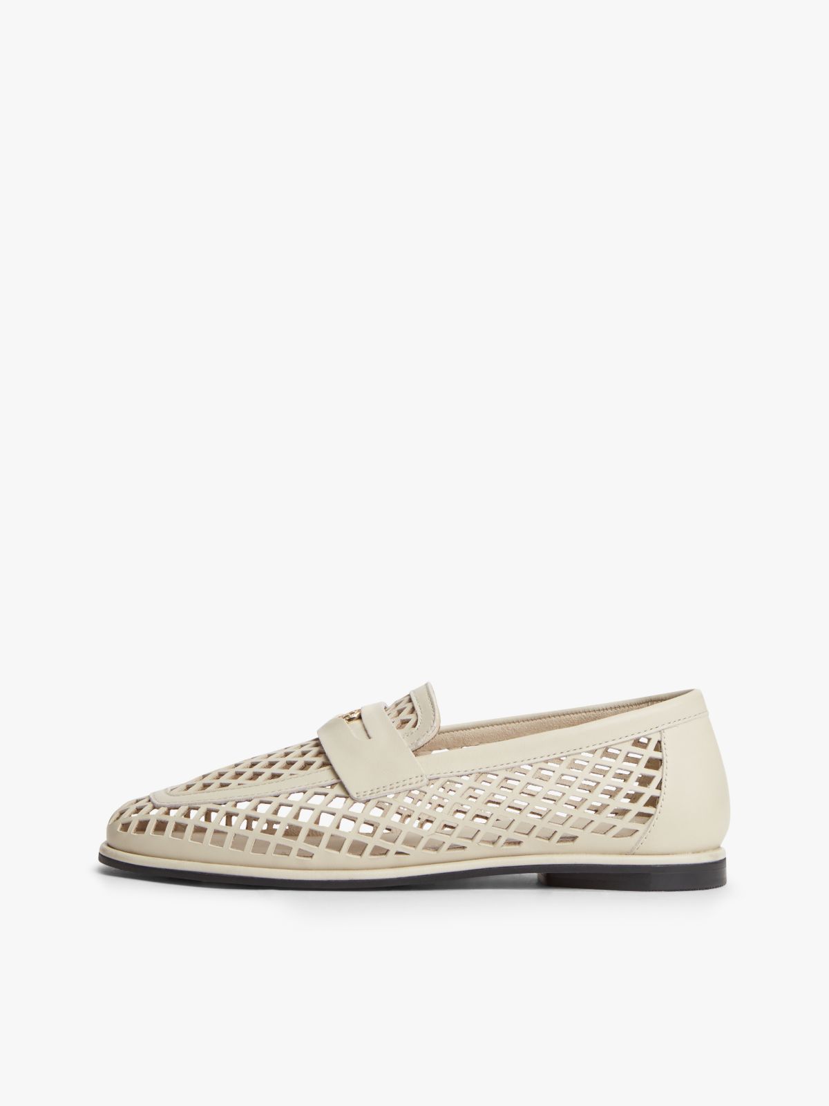 Cutout Leather Penny Loafers — Beige