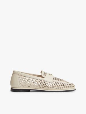 mocasines de piel calados beige de mujeres tommy hilfiger