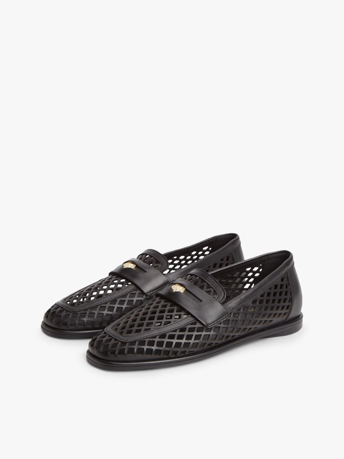 Cutout Leather Penny Loafers — Black